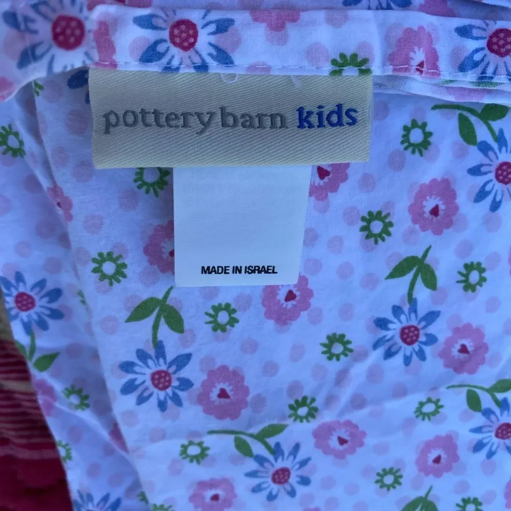 Pottery Barn Kids Pink and Blue Floral Twin Flat Sheet and Fitted Sheet